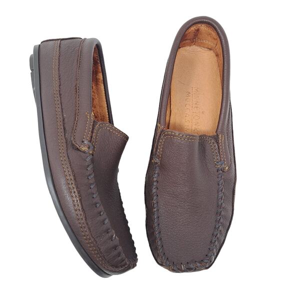 Minnetonka Moosehide Leather Moccasin Classic Twin Gore Loafers 932 Brown Mens 8 - Picture 1 of 9
